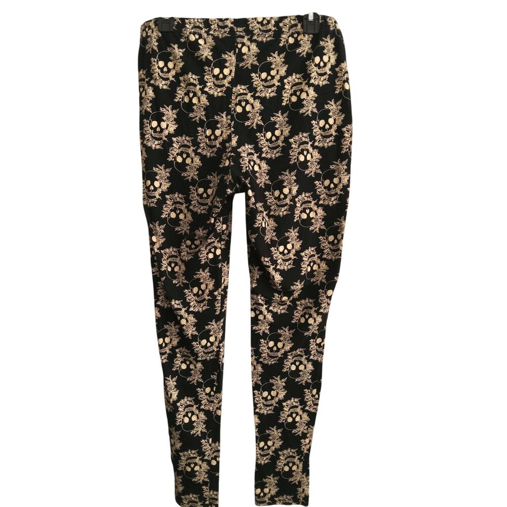 Skull Whimsigoth womens leggings 2XL Halloween black/tan cotton blend
